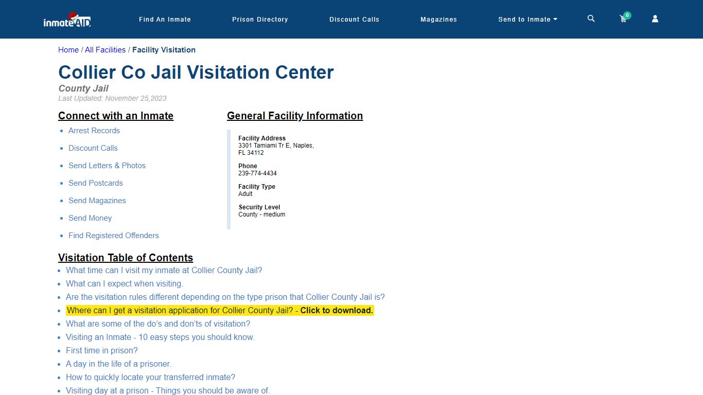 Collier County Jail | Visitation, dress code & visiting hours - InmateAid